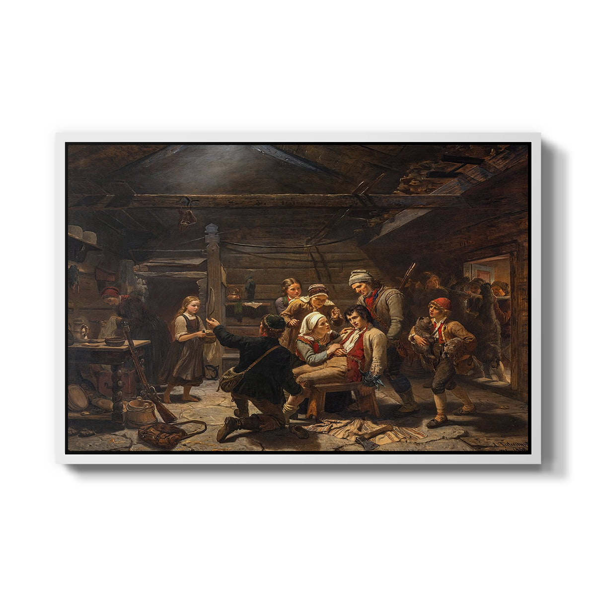 The Return of the Bear Hunter, 1856 - Floater Framed Canvas Print