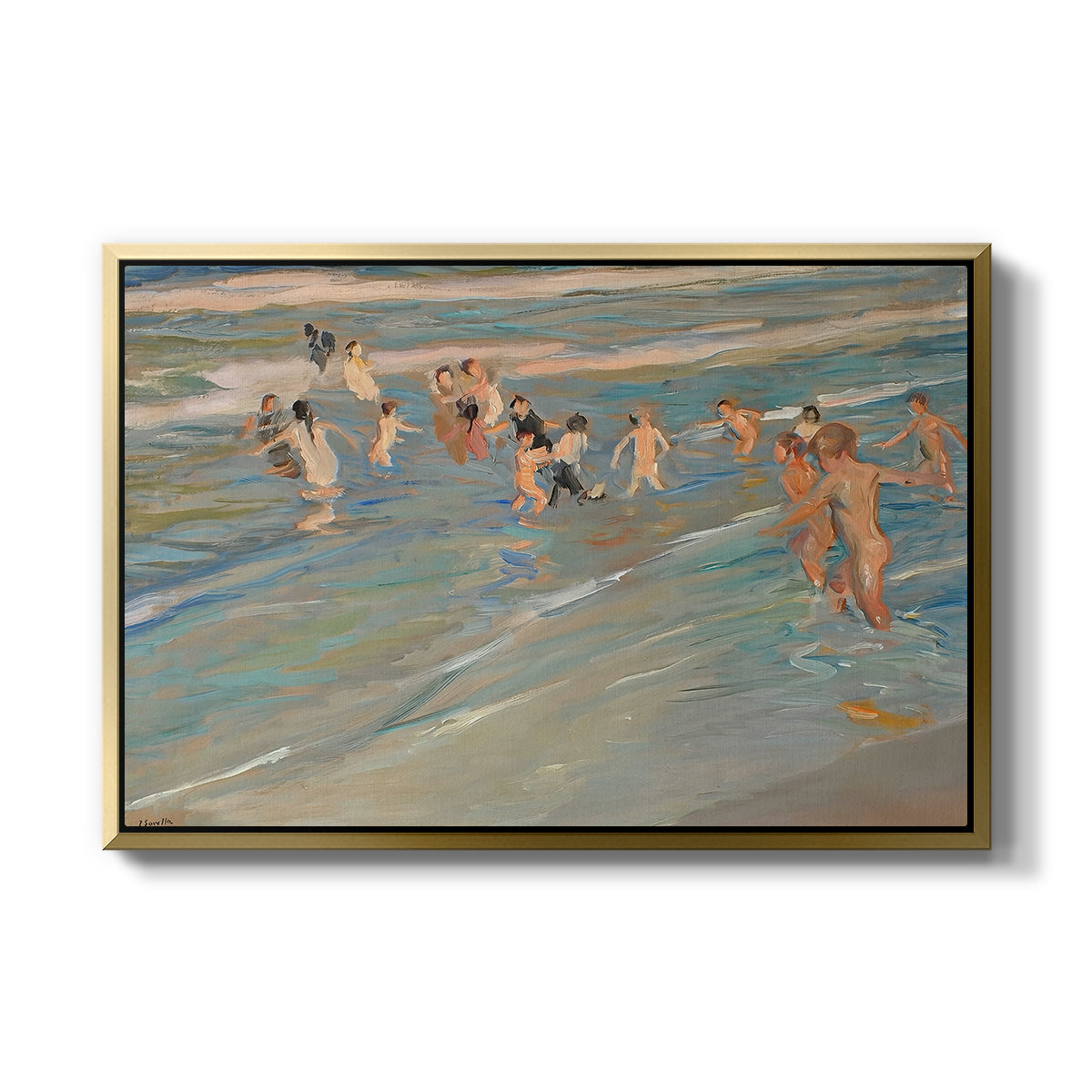 Children Playing on the Beach in Valencia, c. 1908 - Floater Framed Canvas Print