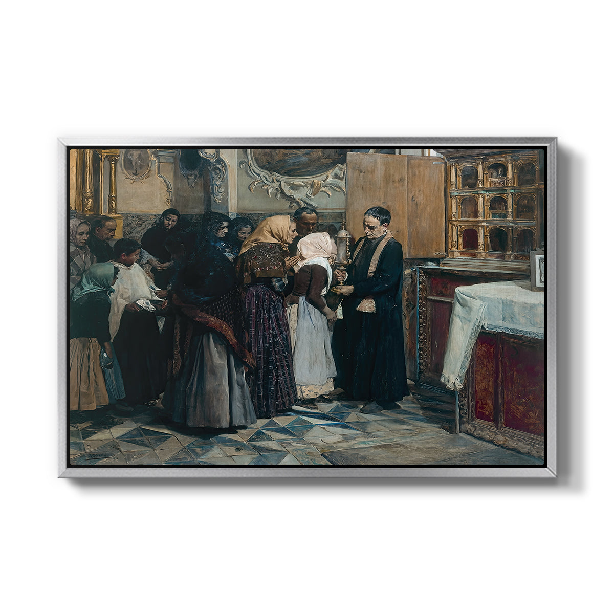 Kissing the Relic, 1893 - Floater Framed Canvas Print
