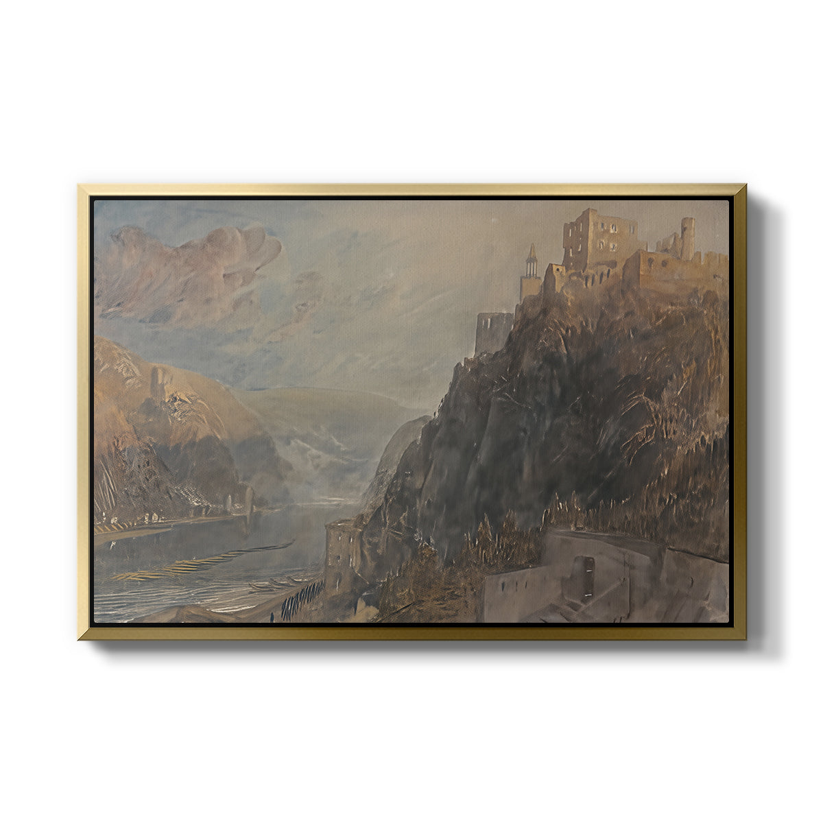 Rheinfels Looking to Katz and Gourhausen, 1817 - Floater Framed Canvas Print