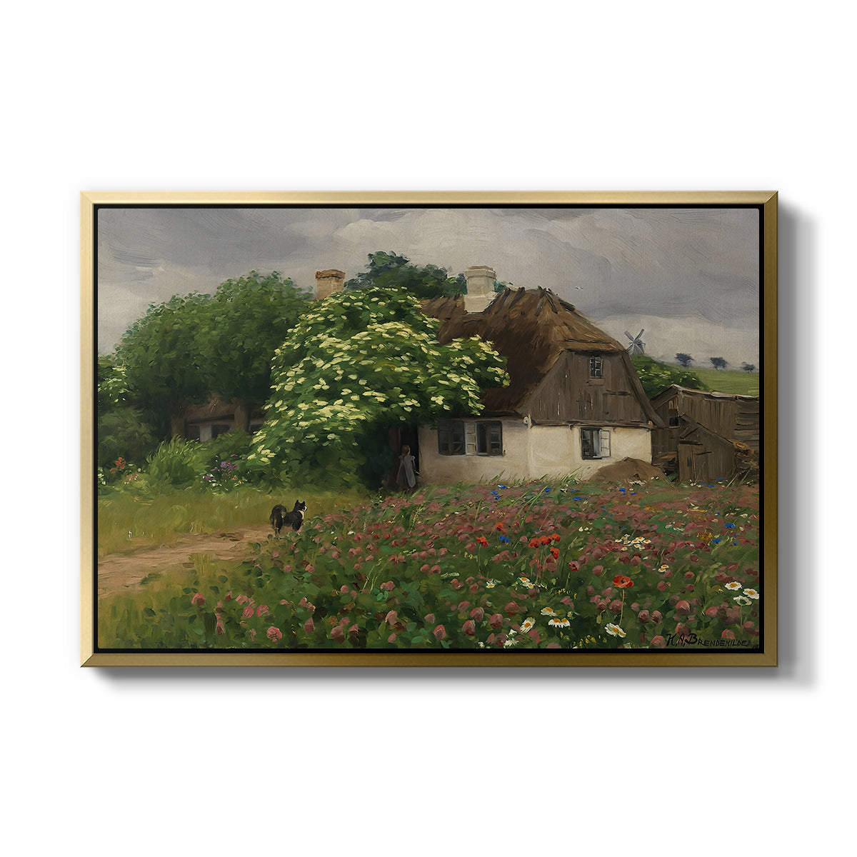 Farmhouse with Meadow Flowers, 1909 - Floater Framed Canvas Print