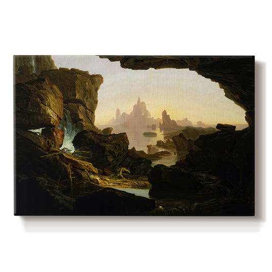 Canvas art print portraying a landscape emphasizing journey and environment, set against a white background