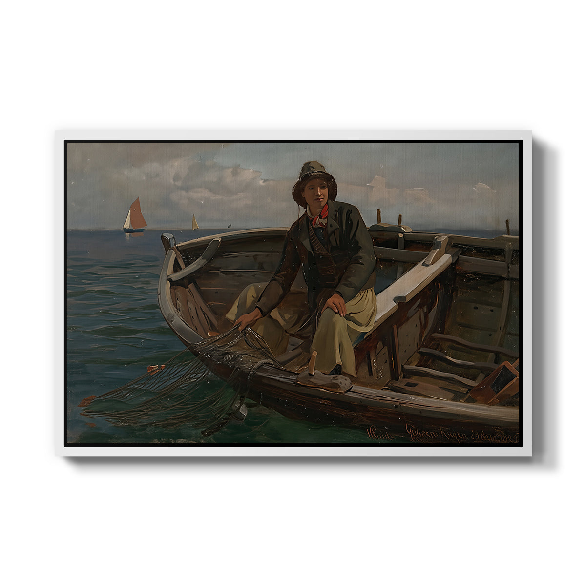 Fishermen from Rügen, 1882 - Floater Framed Canvas Print