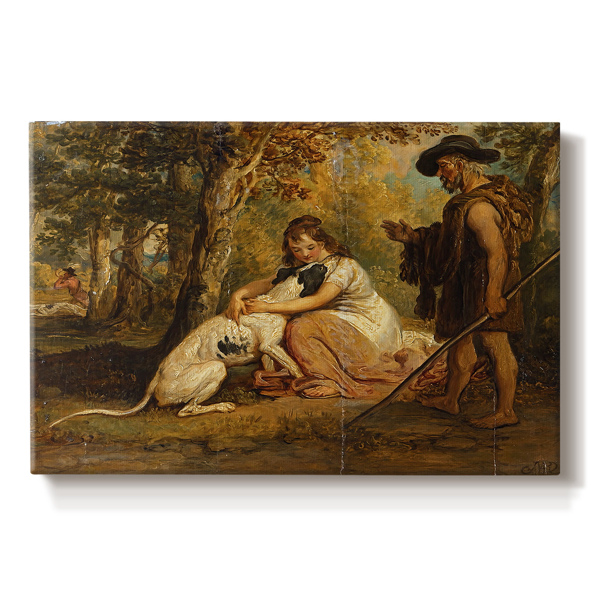 Canvas art print portraying dogs confronting each other in dramatic outdoor scene, set against a white background