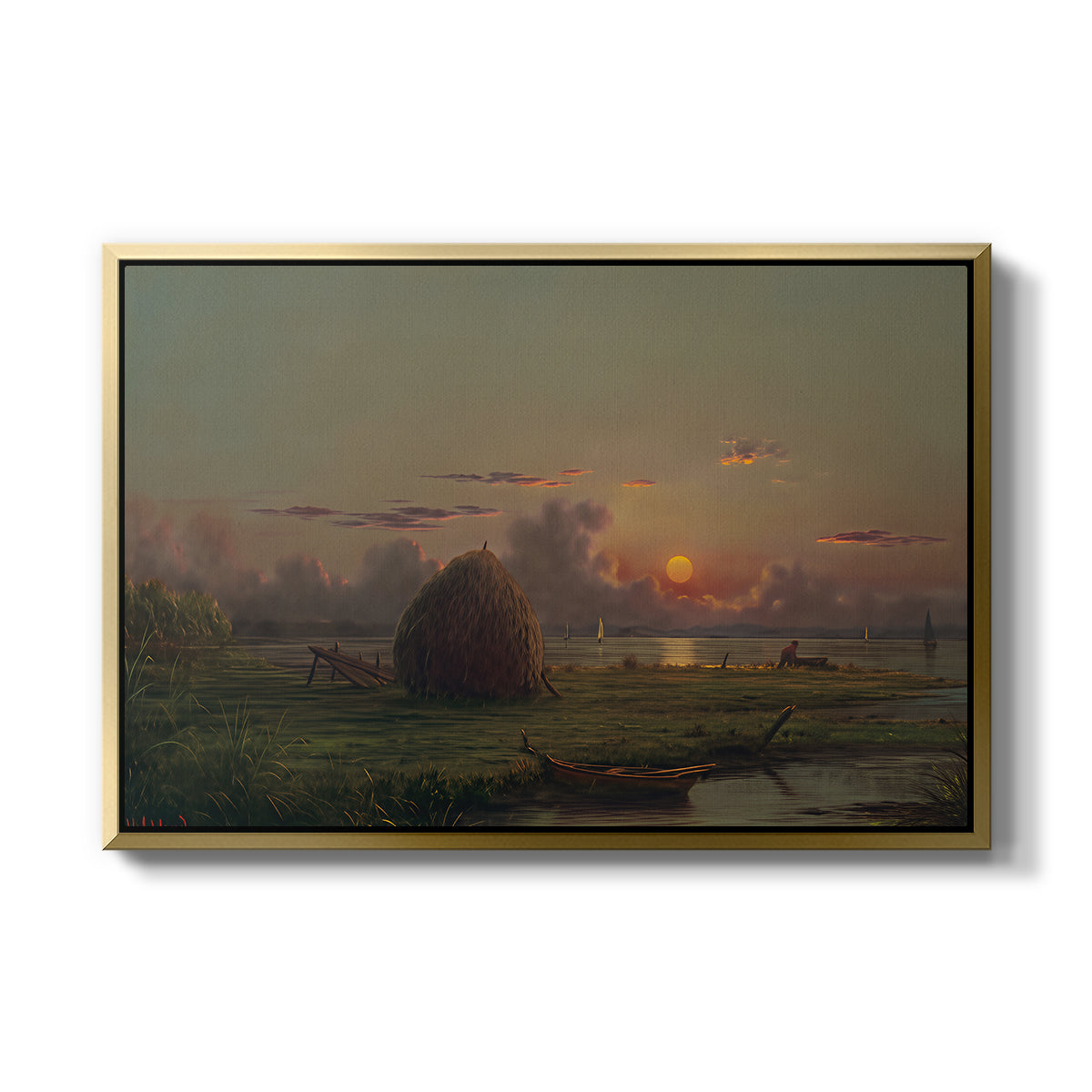 Haystack at Sunset, 1880 - Floater Framed Canvas Print