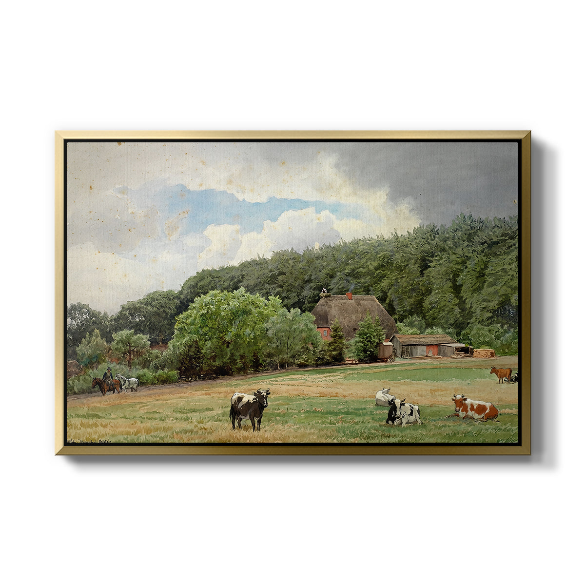 Farm with Grazing Cows (Bondegård med beitende kuer), 1892 - Floater Framed Canvas Print