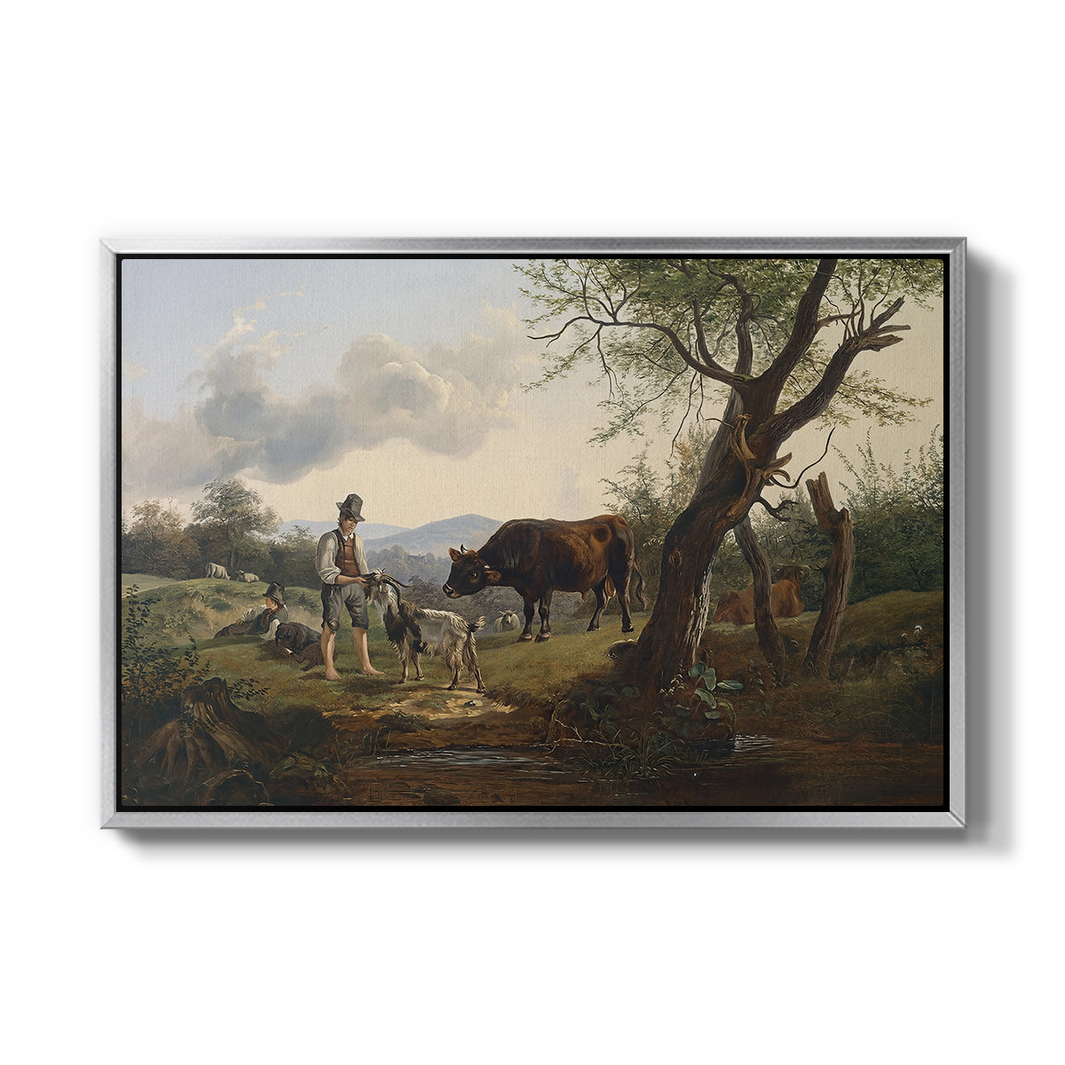 Shepherd with Billy Goat, c. 1830 - Floater Framed Canvas Print