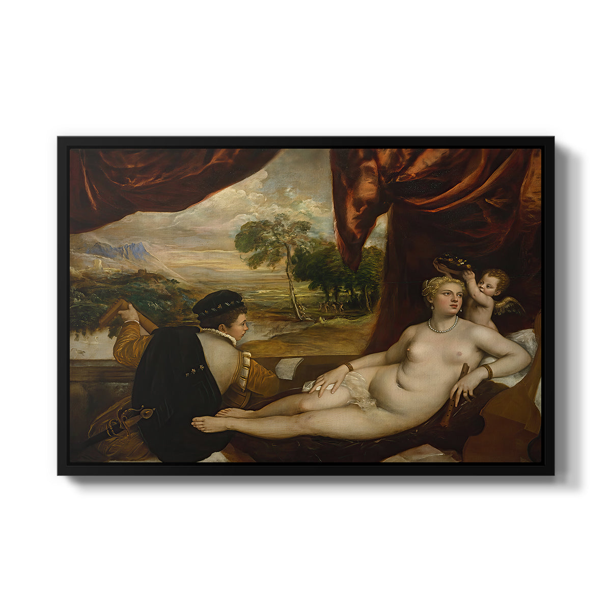 Venus and the Lute Player, c. 1565-1570 - Floater Framed Canvas Print