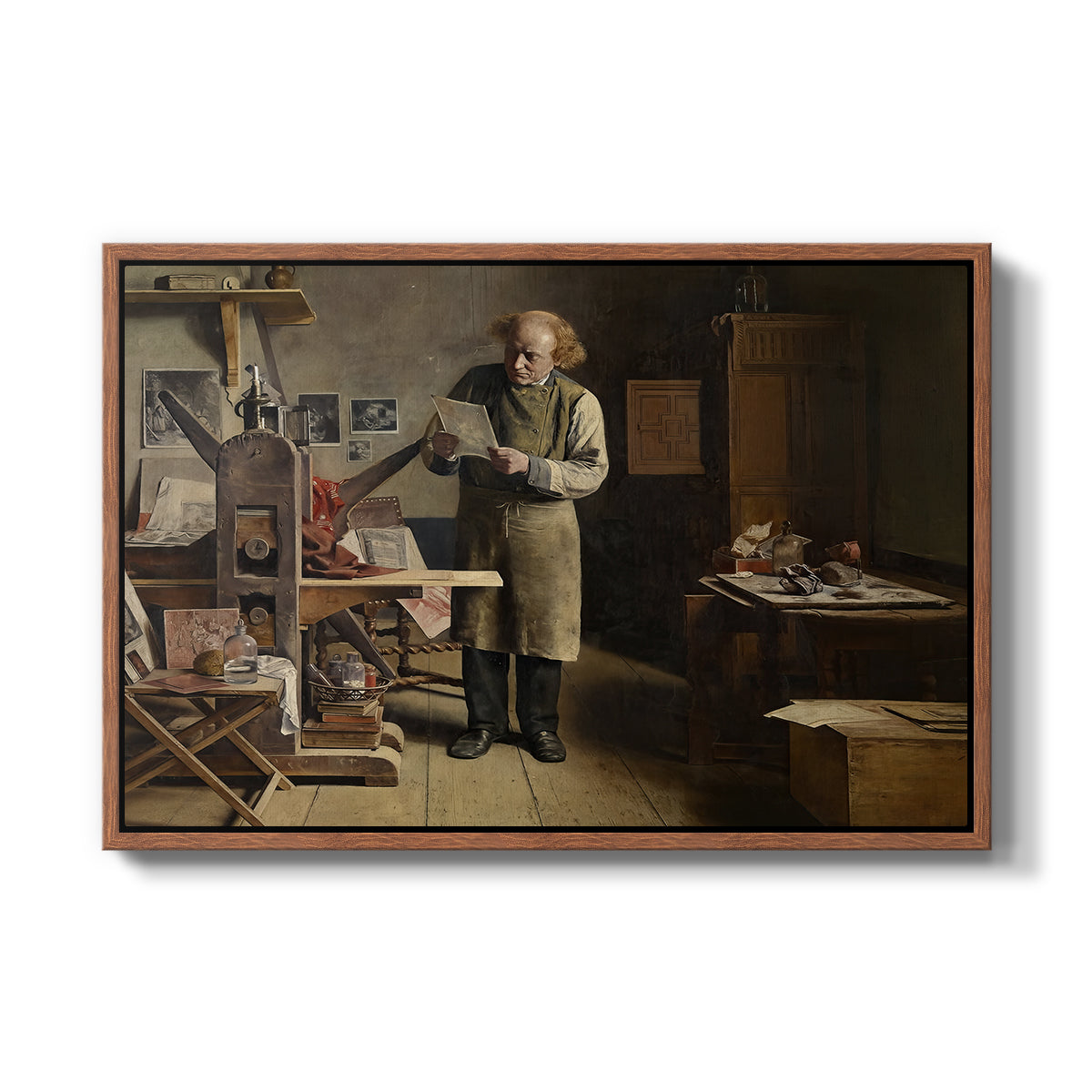 The Plate Printer, 1875 - Floater Framed Canvas Print