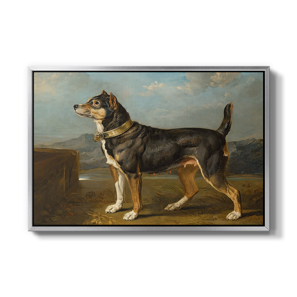 A Terrier in a Landscape, c. 1811 - Floater Framed Canvas Print