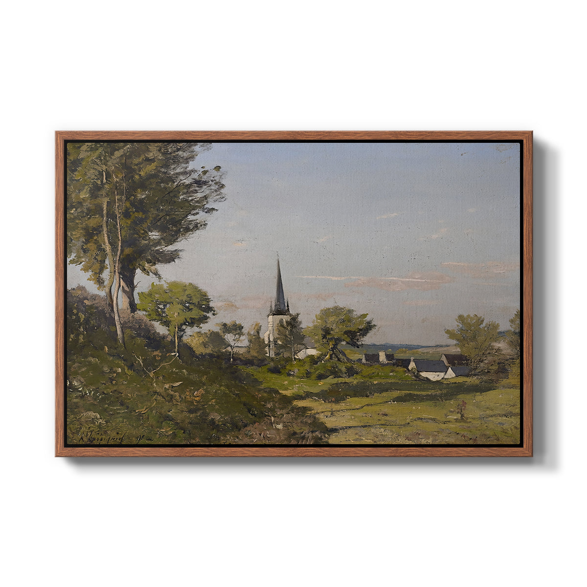 Village Landscape with Church, 1891 - Floater Framed Canvas Print