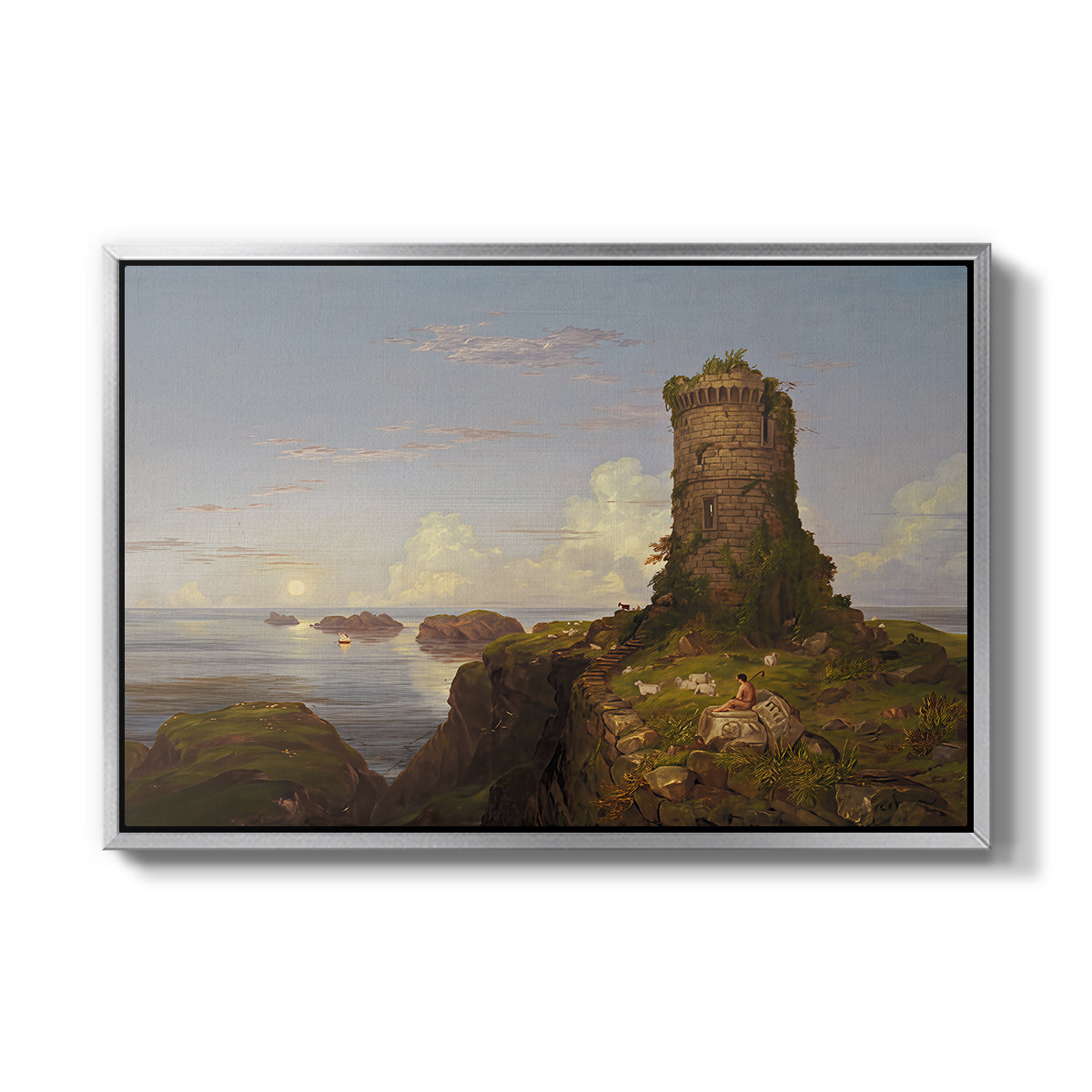 Italian Coast Scene with Ruined Tower, 1838 - Floater Framed Canvas Print