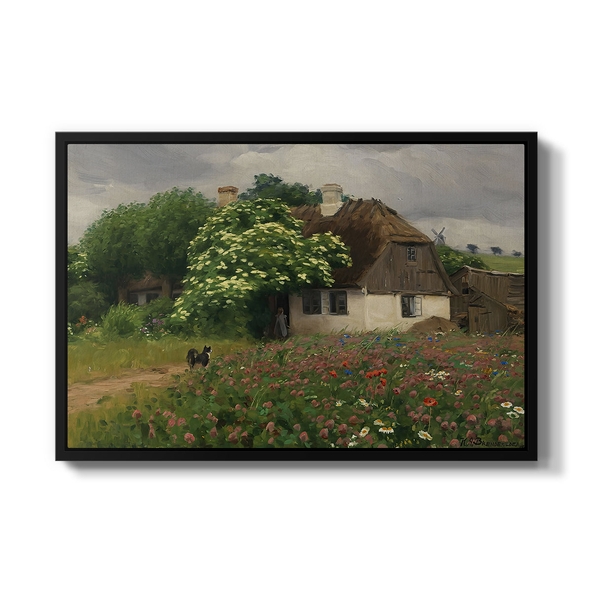 Farmhouse with Meadow Flowers, 1909 - Floater Framed Canvas Print