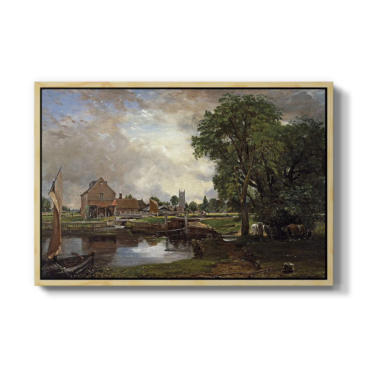 Dedham Lock and Mill, c. 1820 - Floater Framed Canvas Print