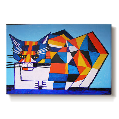 Canvas art print portraying a fragmented geometric figure composed of colorful shapes, set against a white background