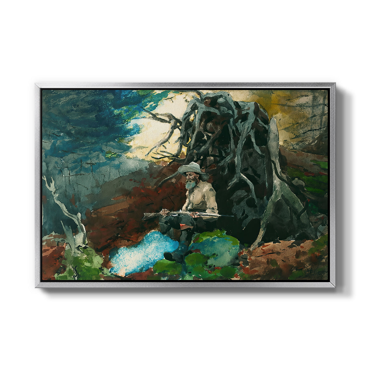Campfire, Adirondacks, 1892 - Floater Framed Canvas Print