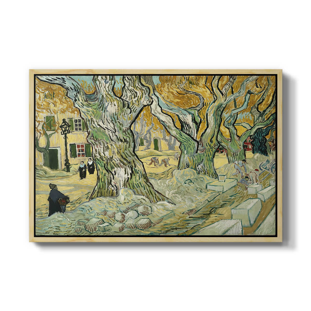 The Large Plane Trees (Road Menders at Saint-Rémy), 1889 - Floater Framed Canvas Print