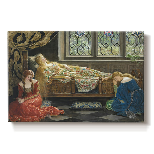 Canvas art print portraying a reclining female figure indoors in decorative setting, set against a white background