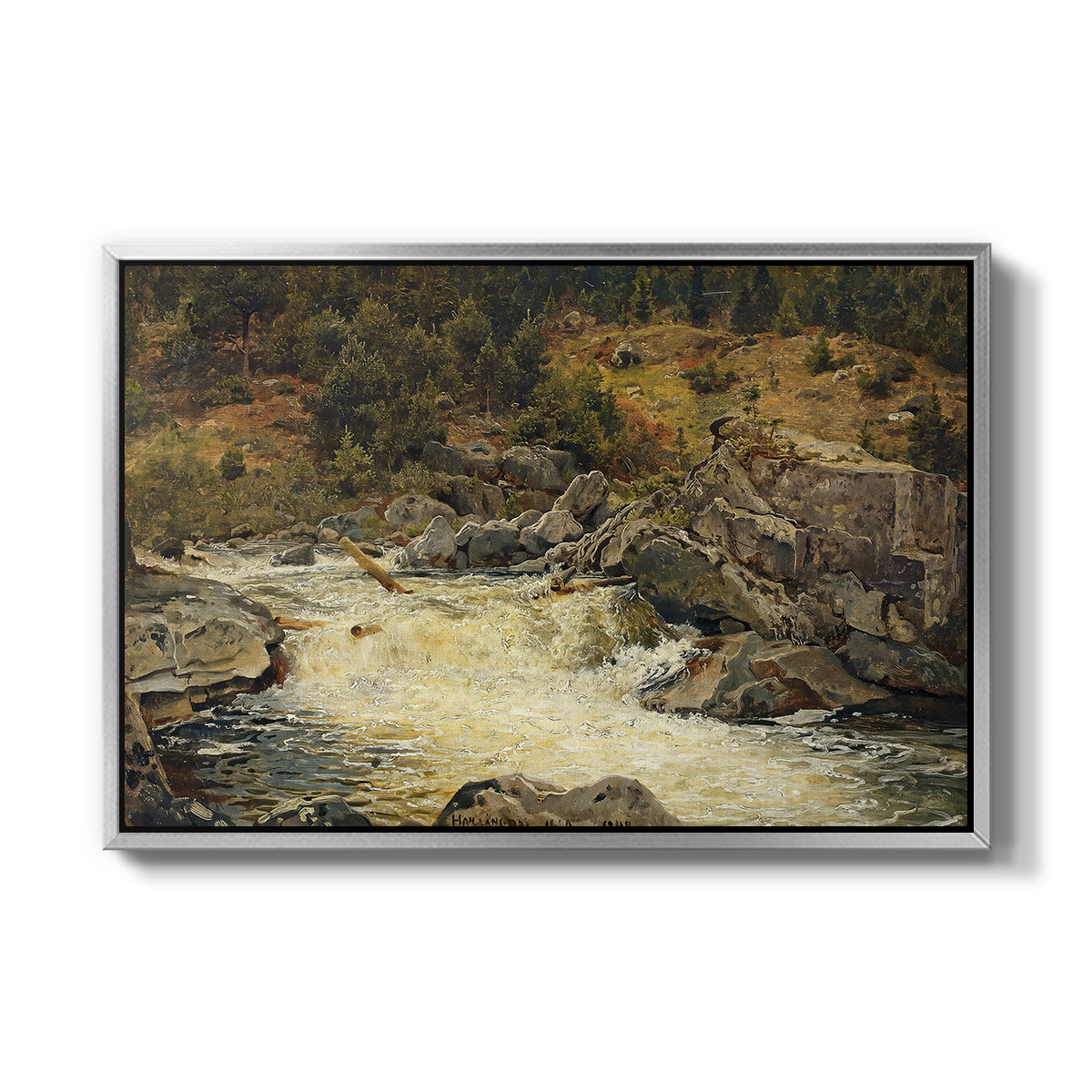 Waterfall in Hallingdal, 1848 - Floater Framed Canvas Print