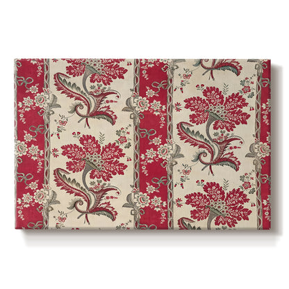 Canvas art print portraying a repeating pattern with floral arrangements emerging from horn-shaped forms, set against a white background