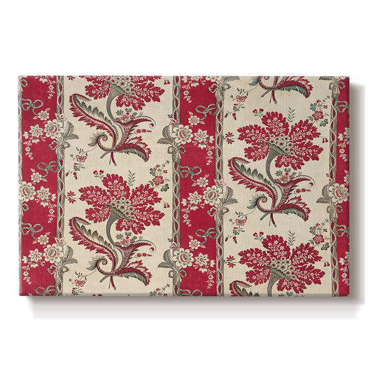 Canvas art print portraying a repeating pattern with floral arrangements emerging from horn-shaped forms, set against a white background