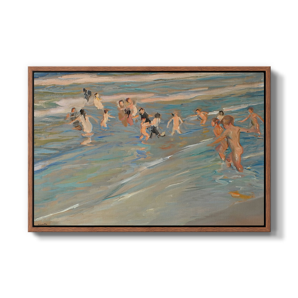 Children Playing on the Beach in Valencia, c. 1908 - Floater Framed Canvas Print