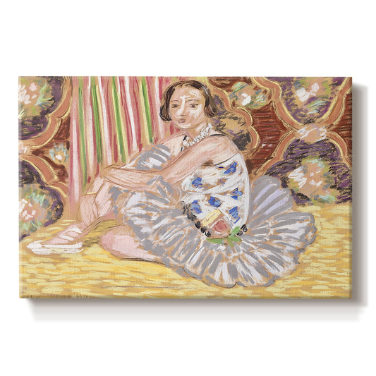 Canvas art print portraying a dancer figure posed in a decorative interior, set against a white background
