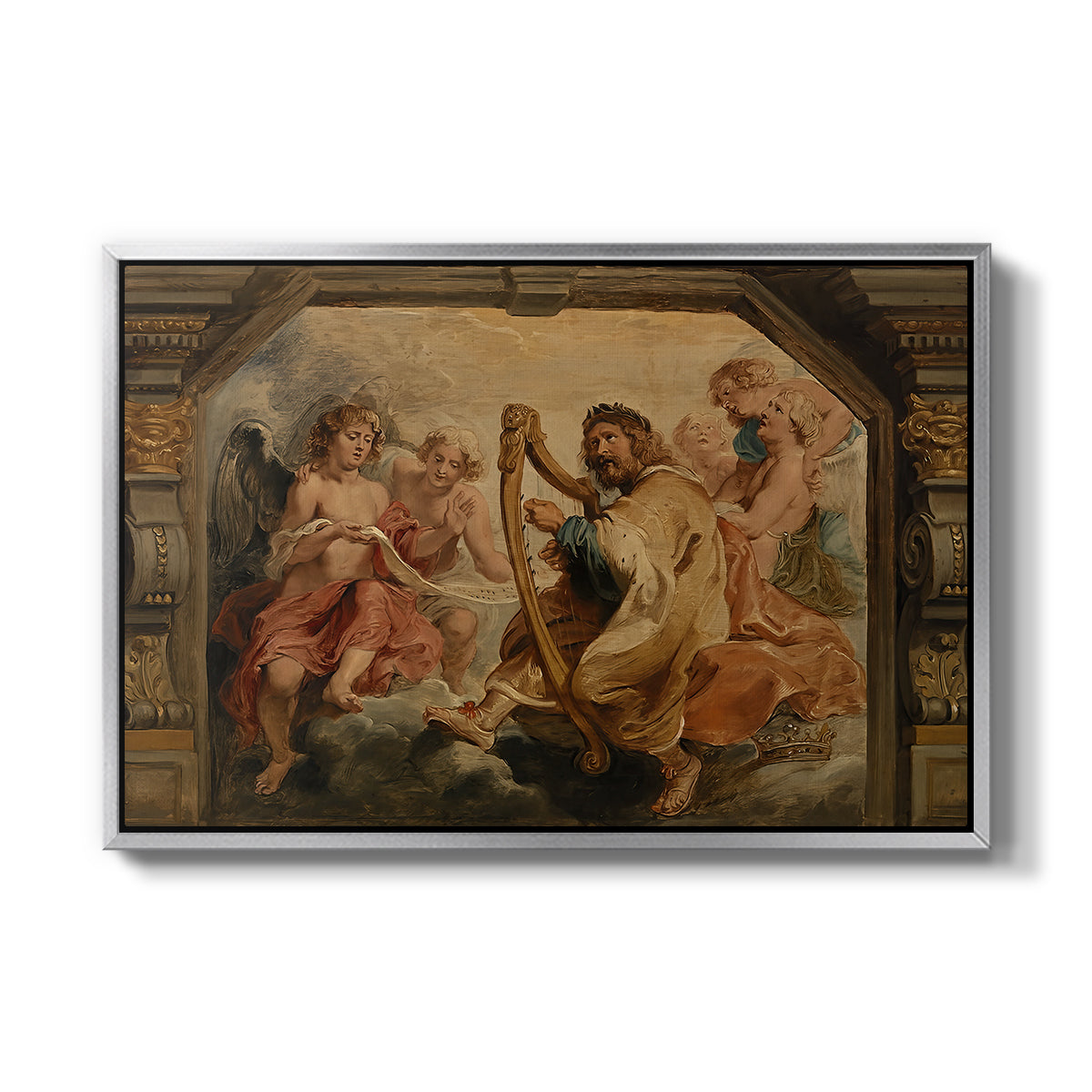 King David Playing the Harp, c. 1627-1628 - Floater Framed Canvas Print