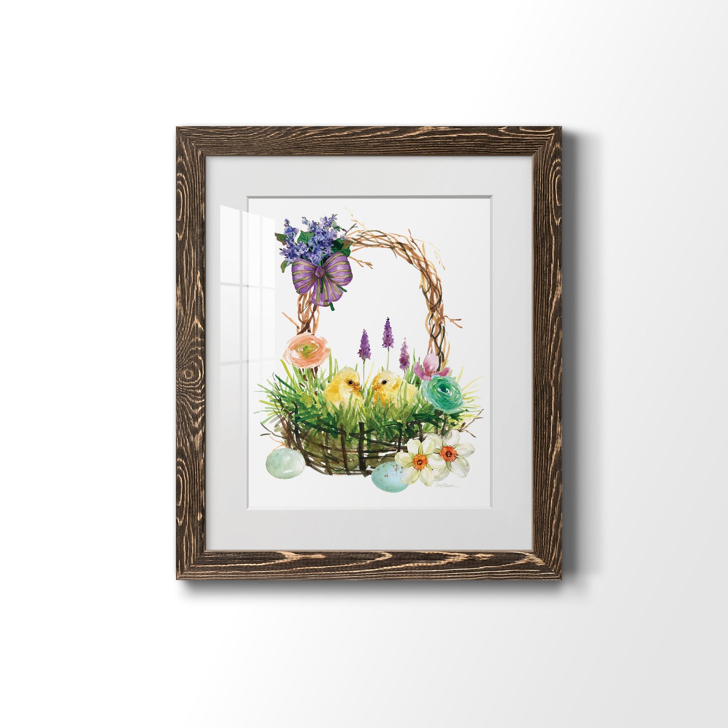 Spring Chick Basket - Premium Framed Print - Distressed Barnwood Frame - Ready to Hang