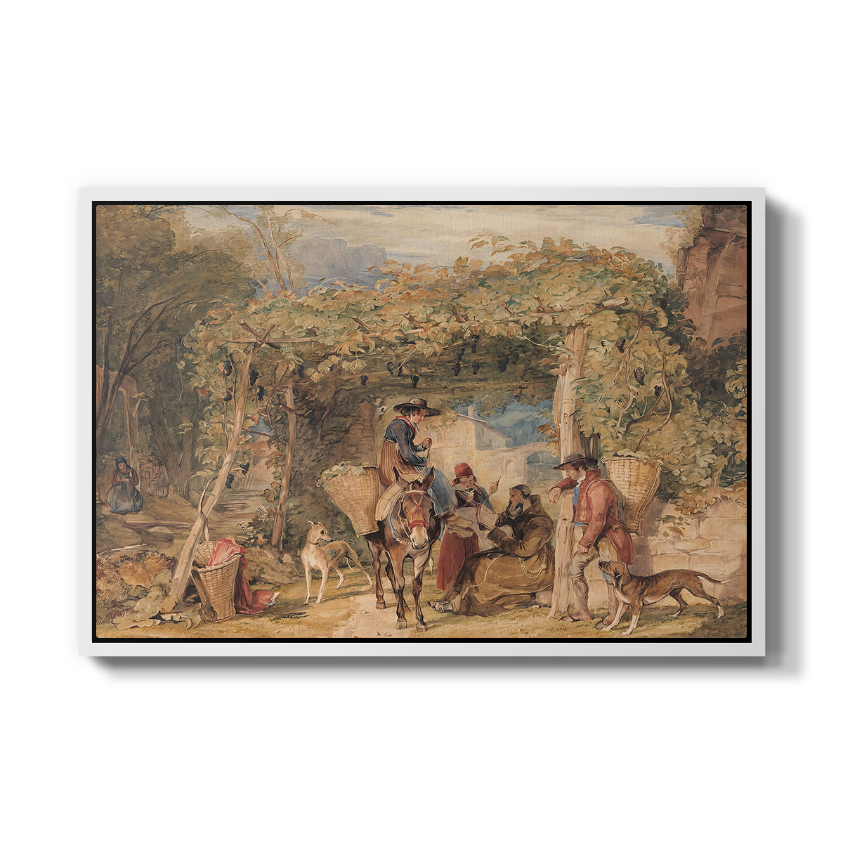 Figures and Animals in a Vineyard, c. 1829 - Floater Framed Canvas Print