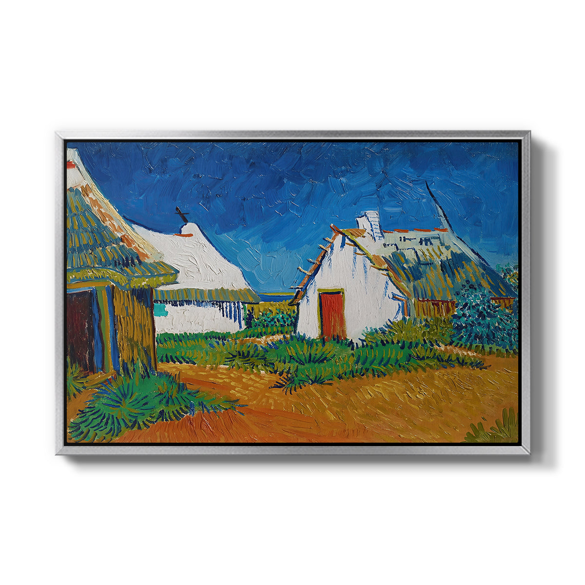 Three White Cottages at Saintes-Maries, 1888 - Floater Framed Canvas Print