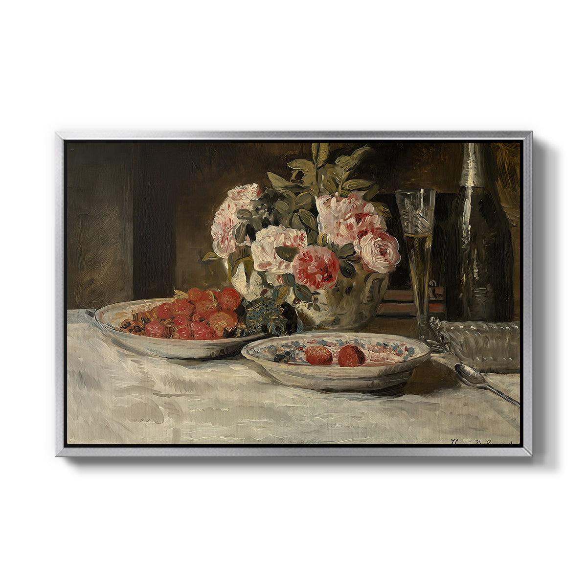 Strawberries and Champagne, c. 1881-1885 - Floater Framed Canvas Print
