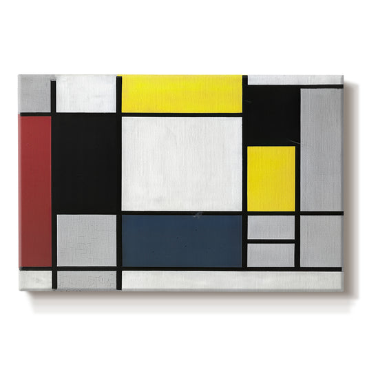 Canvas art print portraying a grid of rectangles with primary colors and black lines, set against a white background