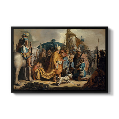 David with Goliath's Head in front of Saul, for Rembrandt, 1627 - Floater Framed Canvas Print