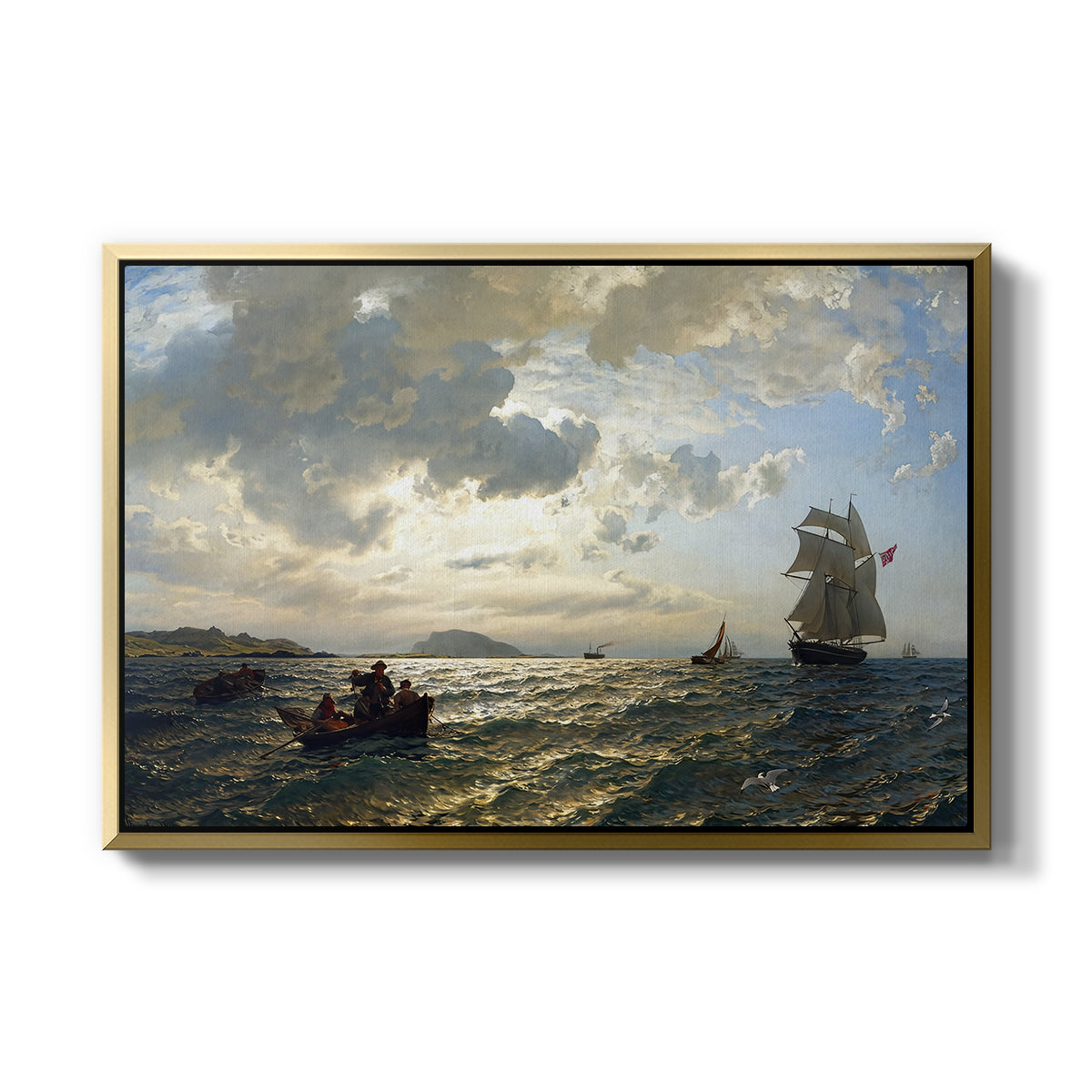 Fresh Breeze on the Norwegian Coast, 1876 - Floater Framed Canvas Print