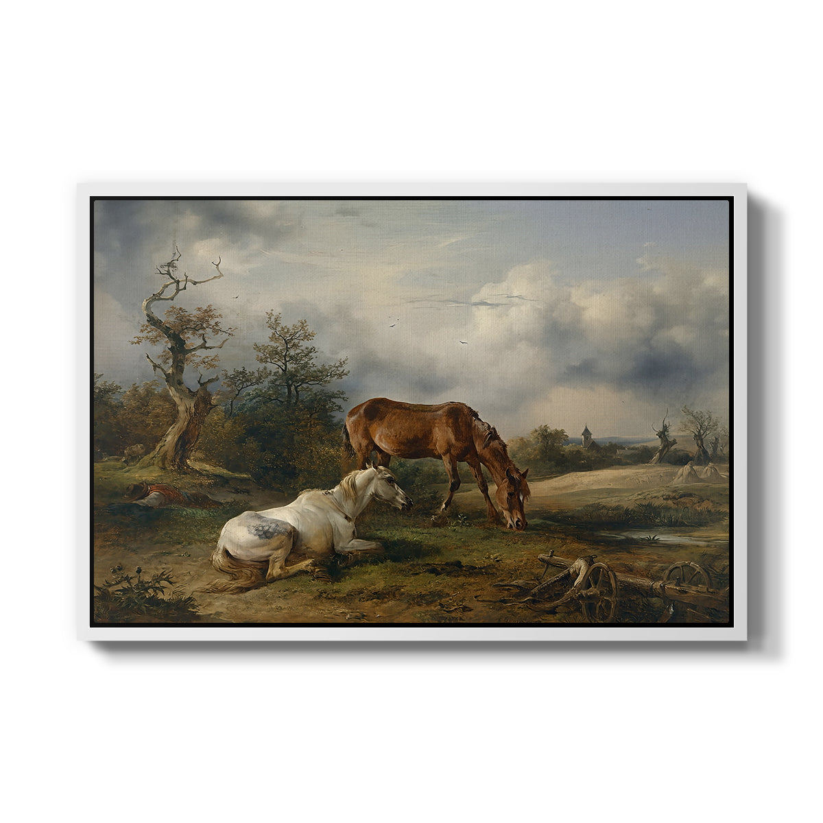 Two Horses on the Pasture, c. 1825 - Floater Framed Canvas Print