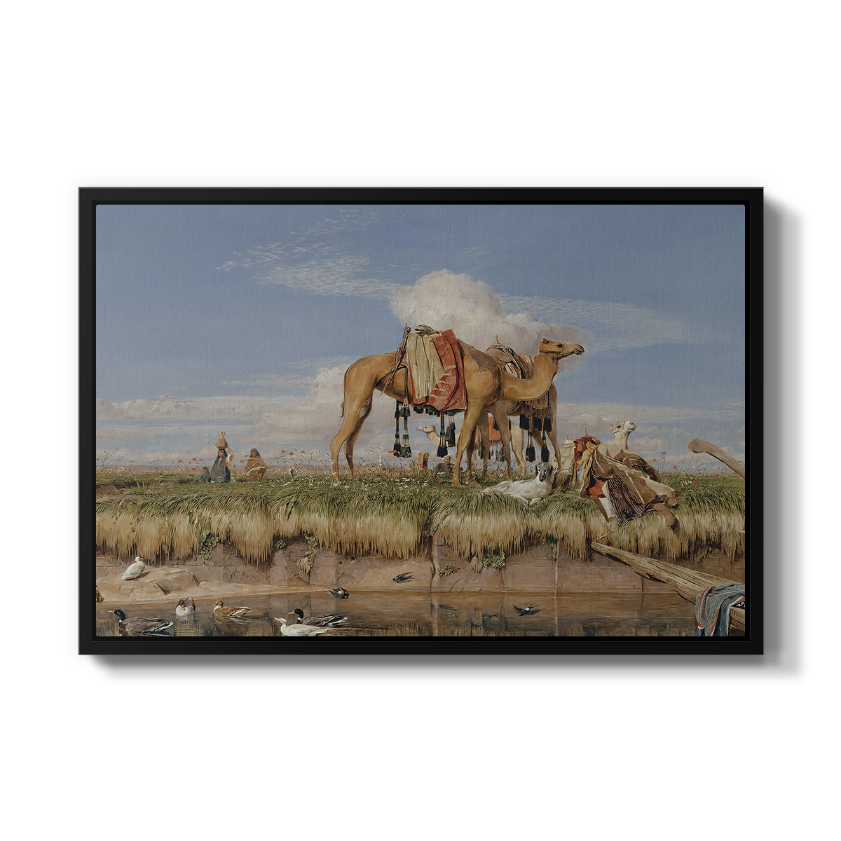 On the Banks of the Nile, Upper Egypt, 1876 - Floater Framed Canvas Print