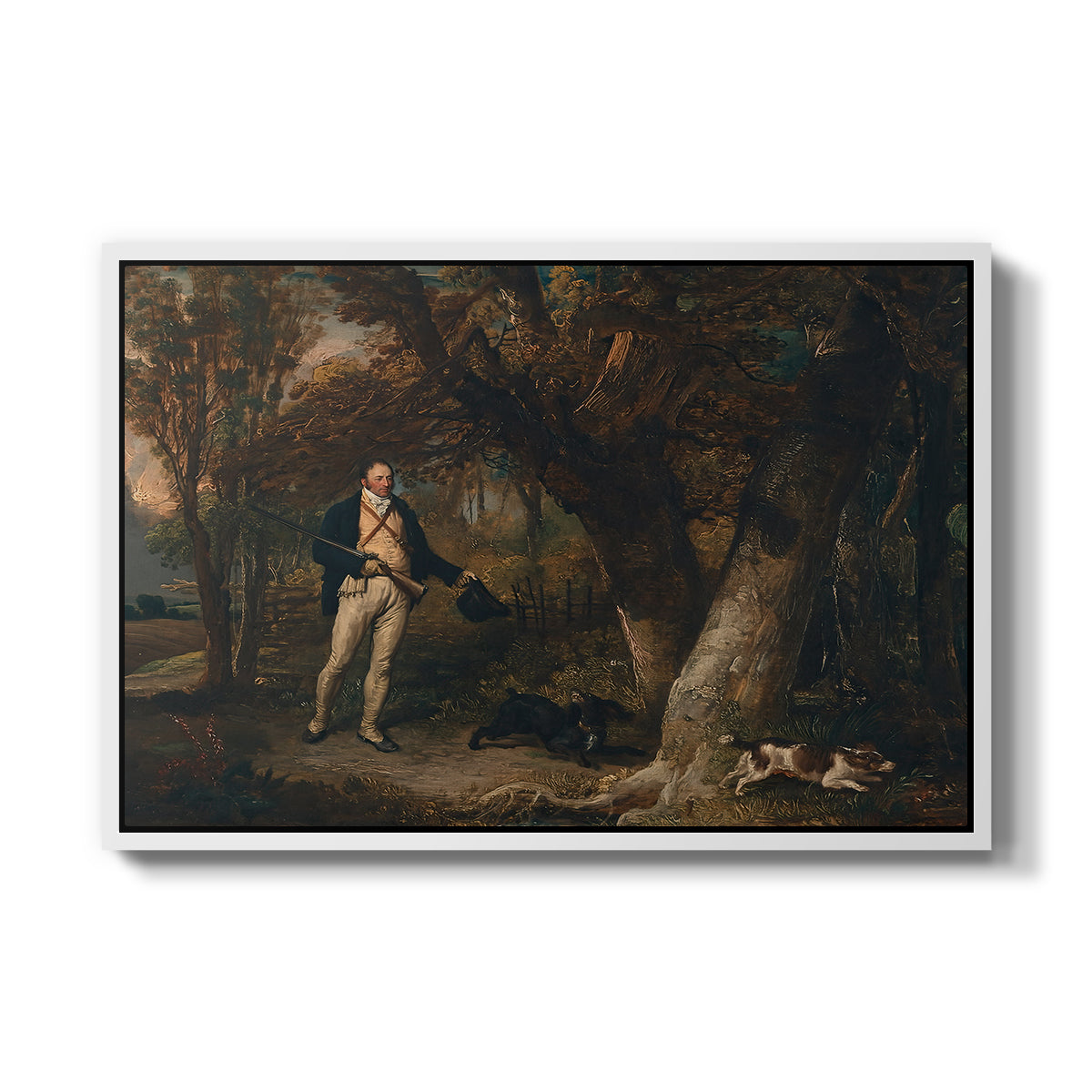 The Reverend Thomas Levett and Favourite Dogs, Cock-Shooting, 1811 - Floater Framed Canvas Print