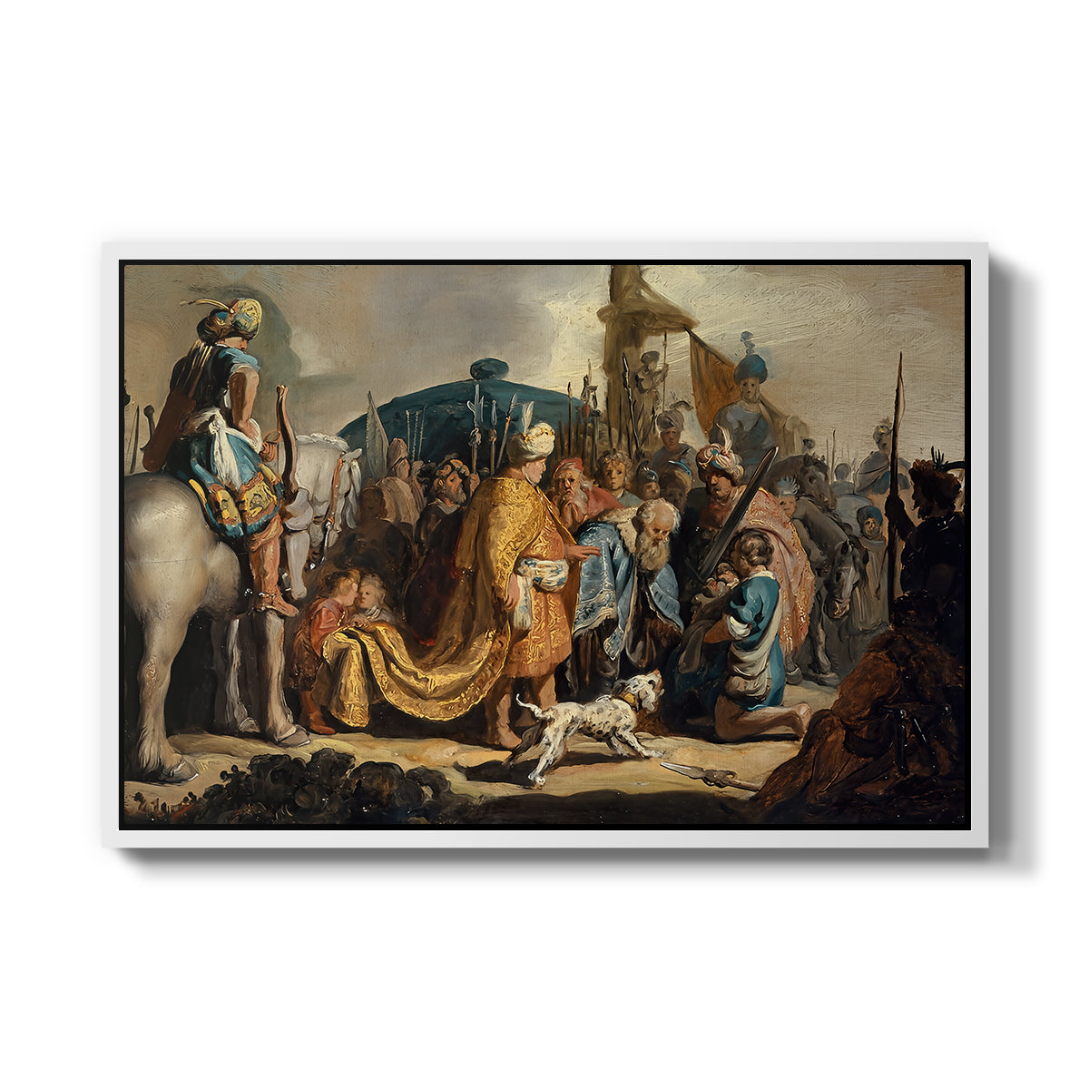 David with Goliath's Head in front of Saul, for Rembrandt, 1627 - Floater Framed Canvas Print