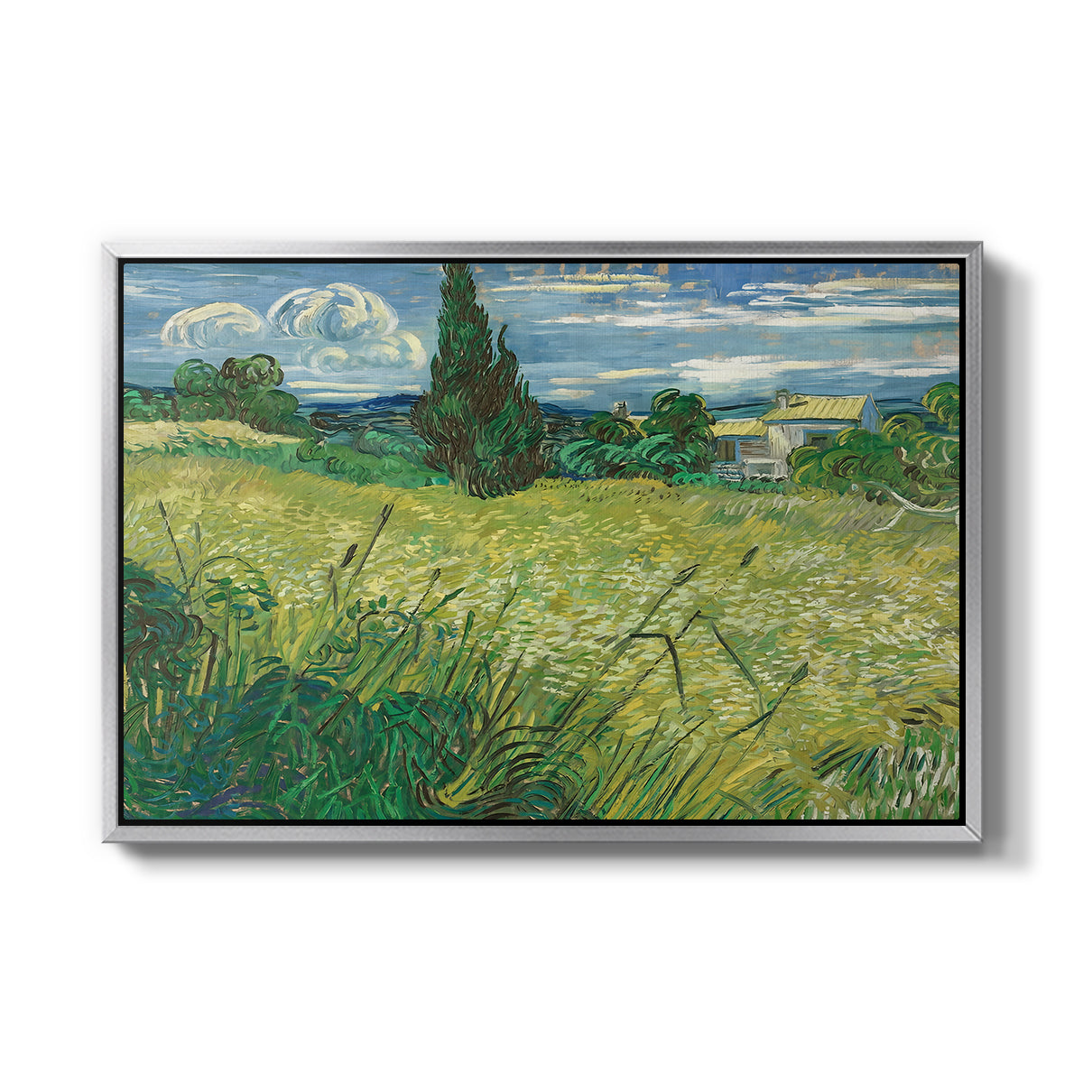 Green Wheat Field with Cypress, 1889 - Floater Framed Canvas Print