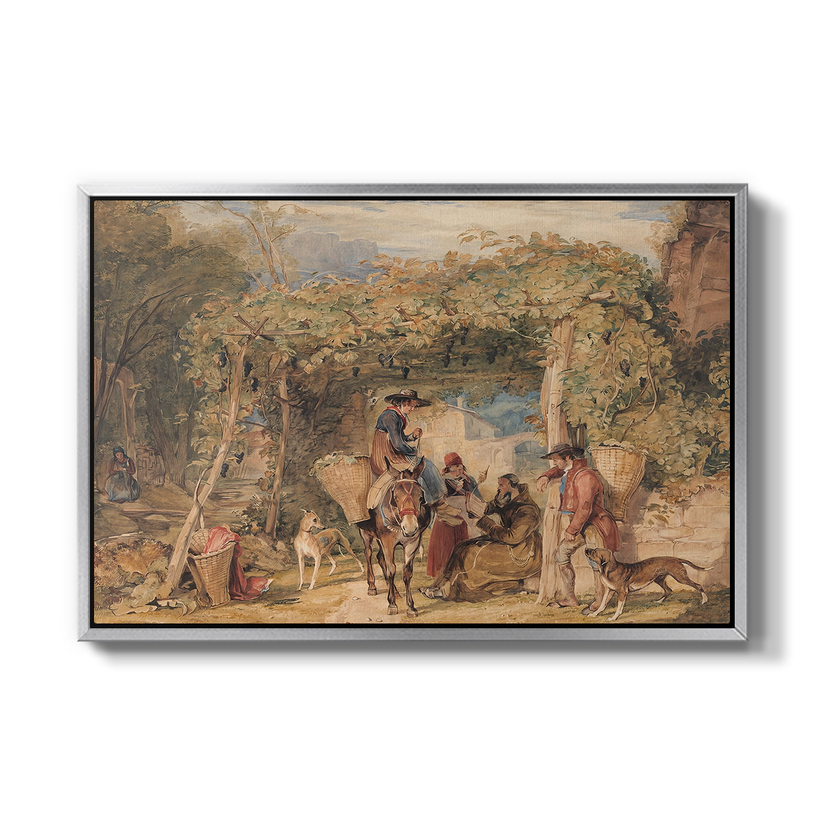 Figures and Animals in a Vineyard, c. 1829 - Floater Framed Canvas Print