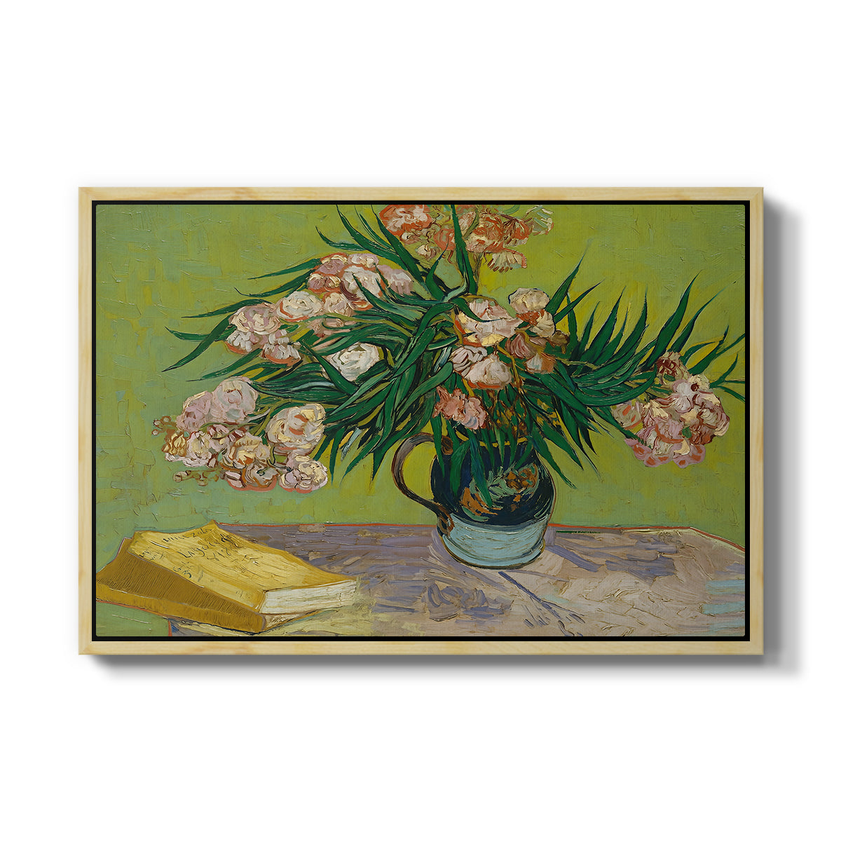 Vase with Oleanders and Books, 1888 - Floater Framed Canvas Print