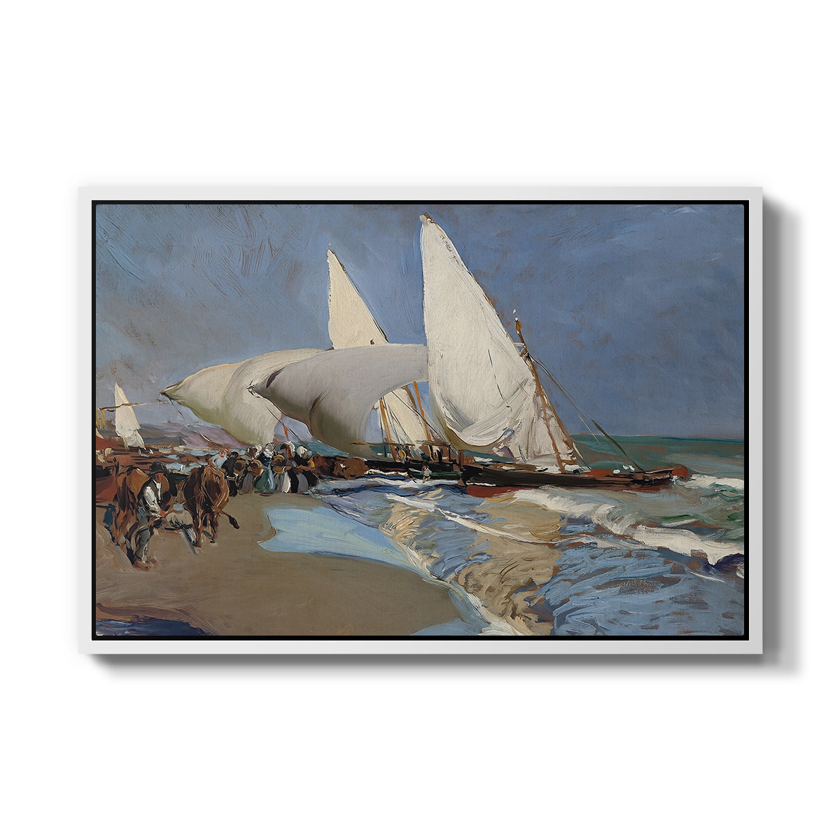 The Beach at Valencia, 1908 - Floater Framed Canvas Print