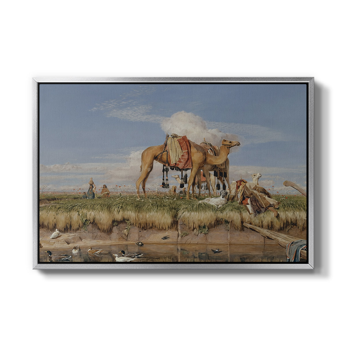 On the Banks of the Nile, Upper Egypt, 1876 - Floater Framed Canvas Print