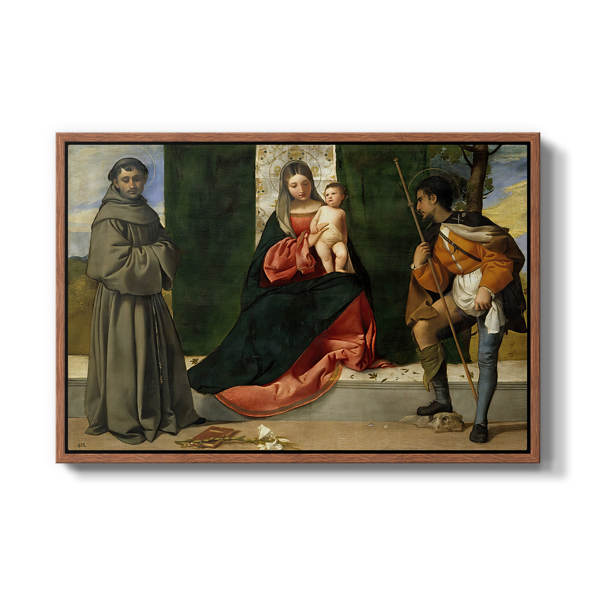 Madonna and Child with Saints Anthony of Padua and Roch, c. 1510 - Floater Framed Canvas Print