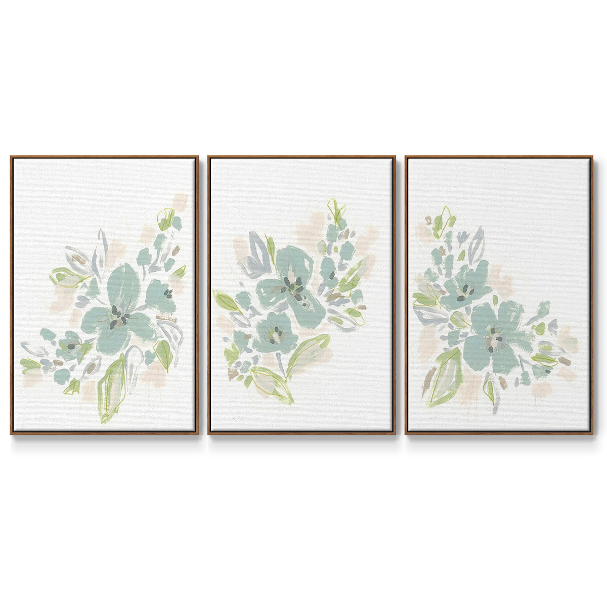 Seafoam Petals I - Framed Premium Gallery Wrapped Canvas L Frame 3 Piece Set - Ready to Hang