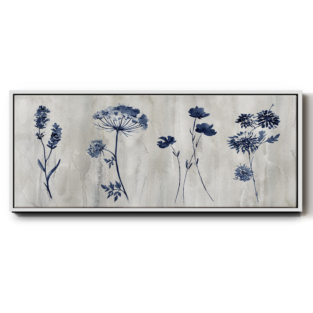 Indigo Row - Floater Framed Canvas Print