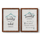 Set of two maple barnwood framed canvas prints featuring two rustic typographic wall art featuring humorous laundry-room sayings and clothing icons.