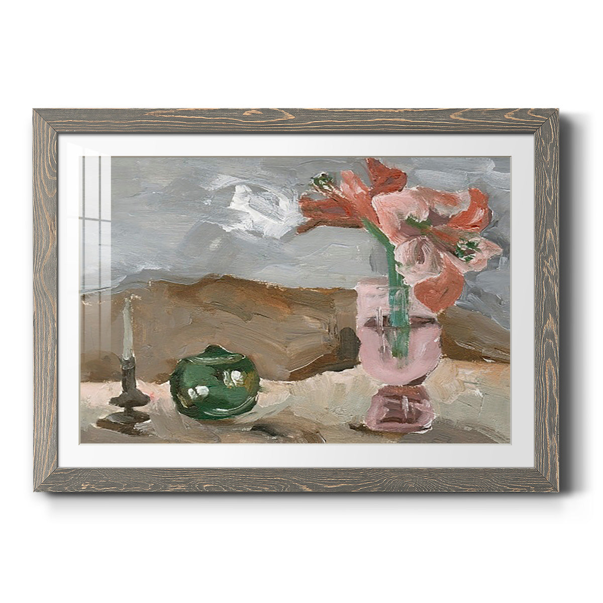 Vase of Pink Flowers II - Barnwood Framed Art Print