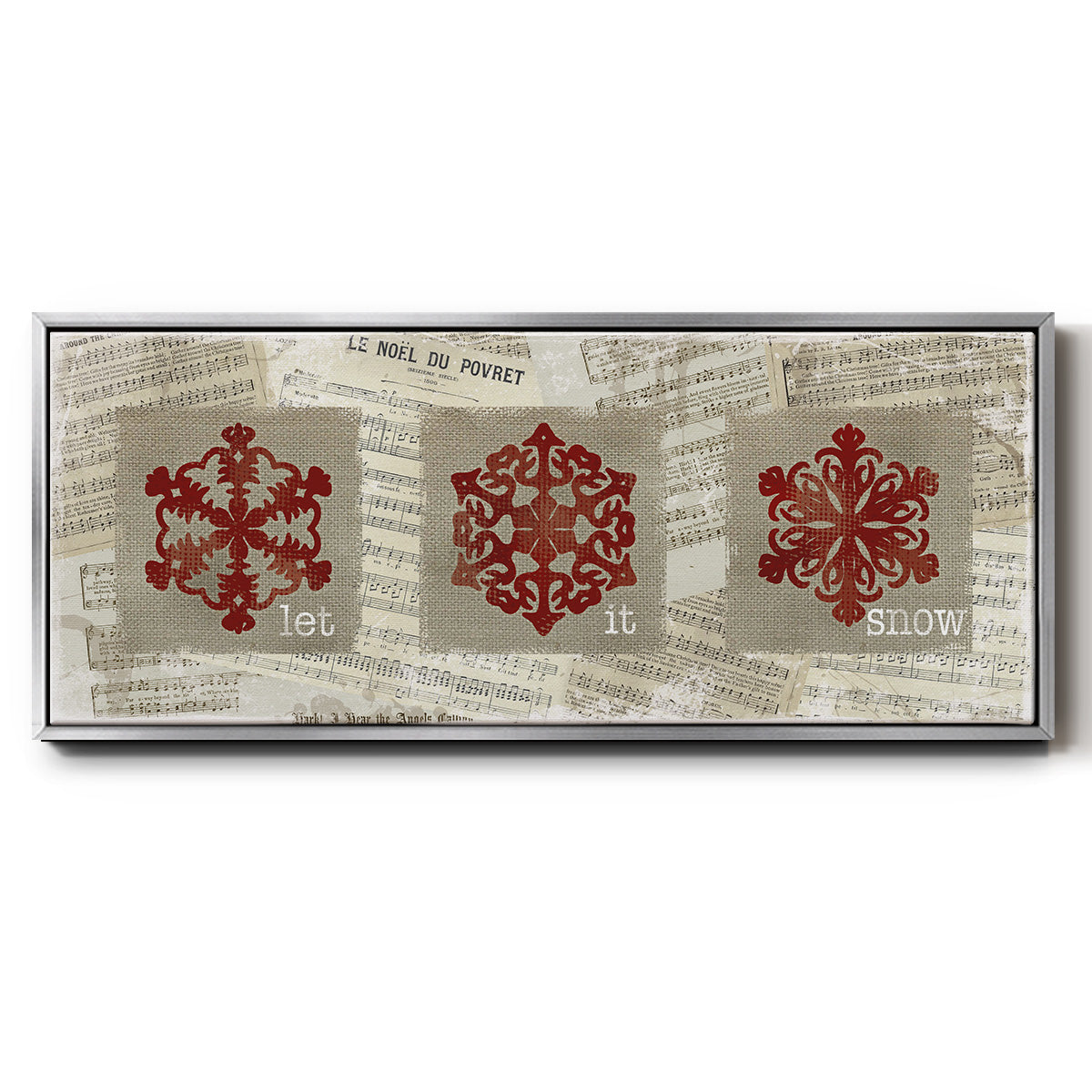 Burlap Music Snowflakes - Floater Framed Canvas Print